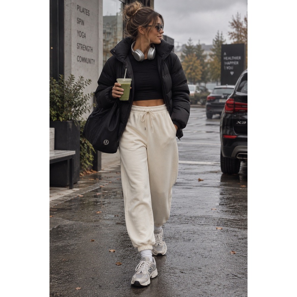 CALIA Cream Jogger Pants Womens Large Off-White Drawstring Athleisure Loungewear